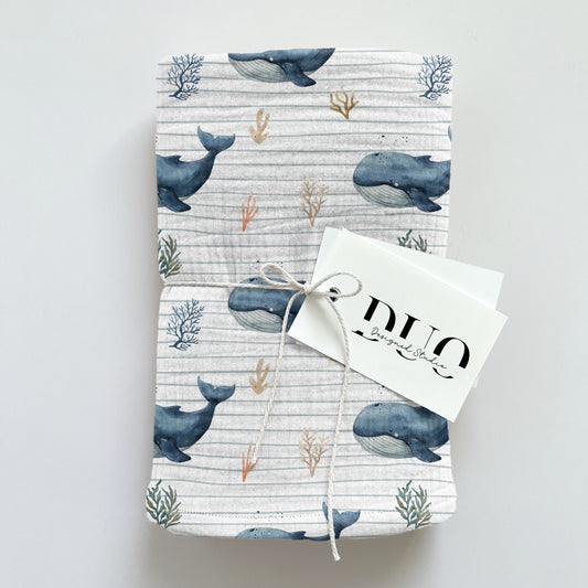 Ocean Whale Stripes Digital Seamless Pattern