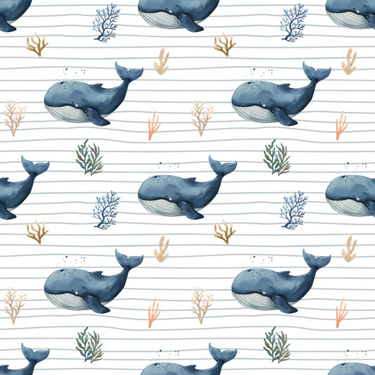 Ocean Whale Stripes Digital Seamless Pattern