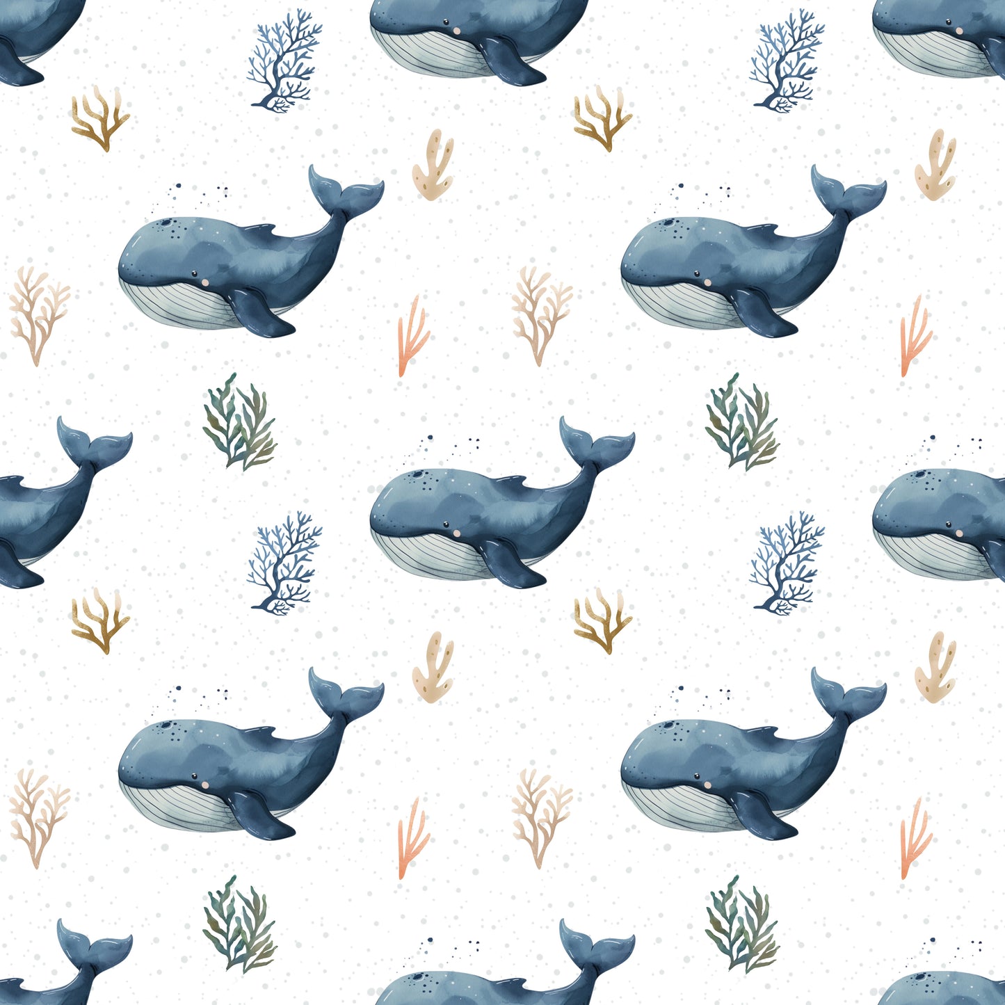 Ocean Whale White Digital Seamless Pattern
