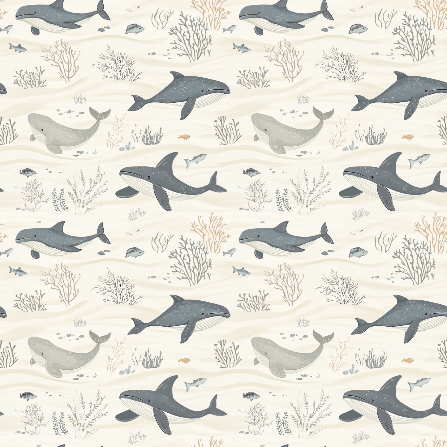 Ocean Whales Digital Seamless Pattern