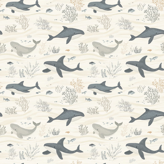 Ocean Whales Digital Seamless Pattern