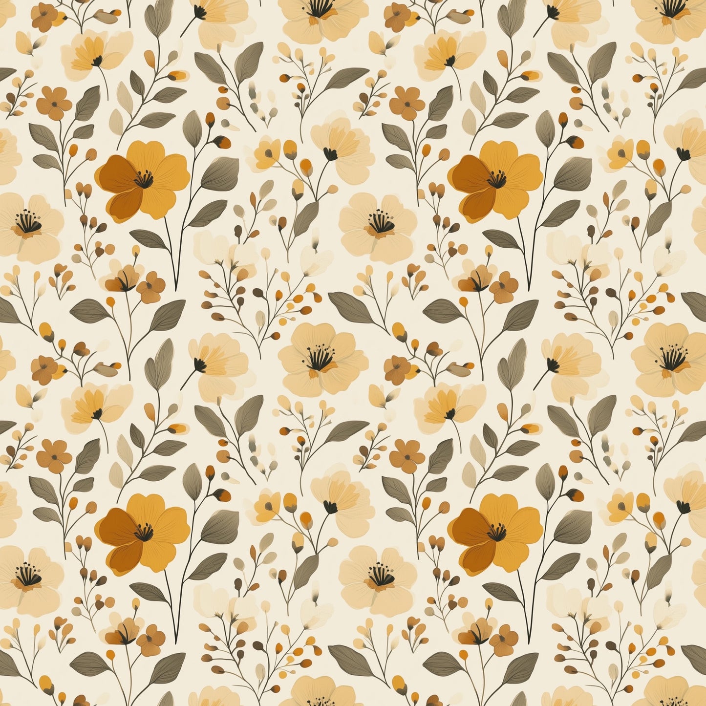 Ochre Blooms Digital Seamless Pattern