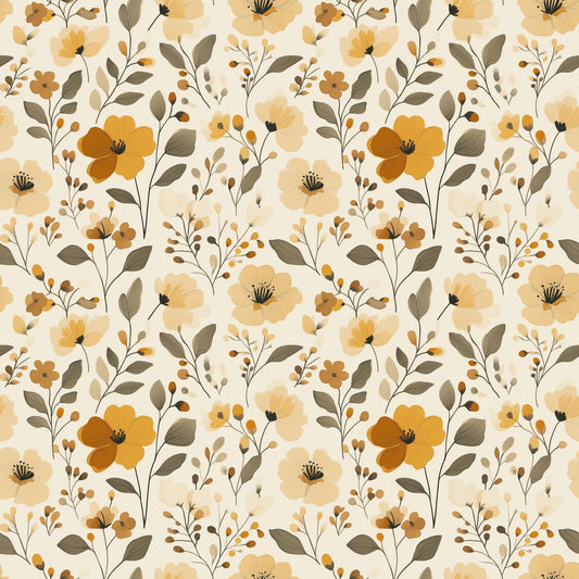 Ochre Blooms Digital Seamless Pattern