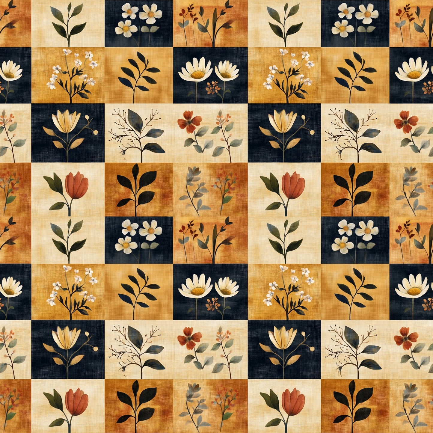 Ochre Patchwork Digital Seamless Pattern