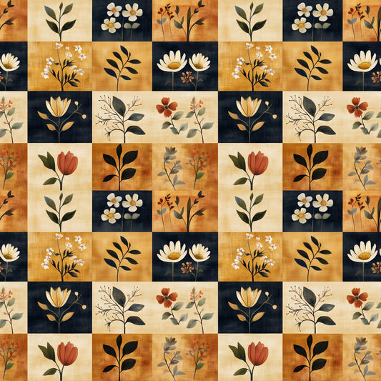Ochre Patchwork Digital Seamless Pattern