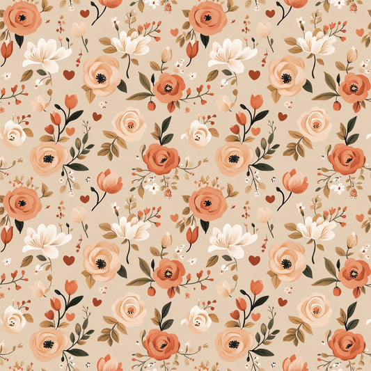 Orange Heart Roses Digital Seamless Pattern