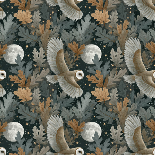 Owl & Oak Leaves Digital Seamless Pattern