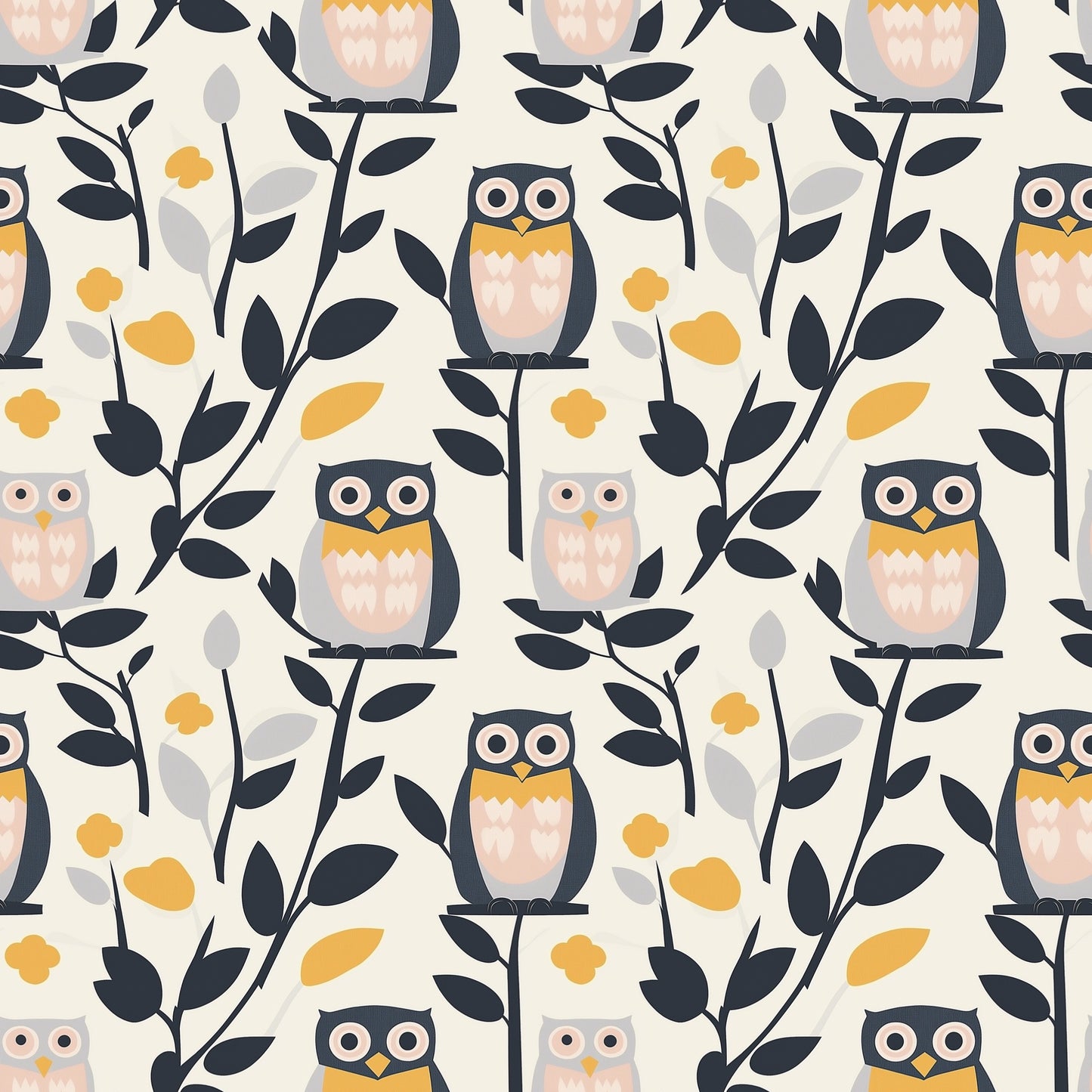 Owls & Leaves Digital Seamless Pattern