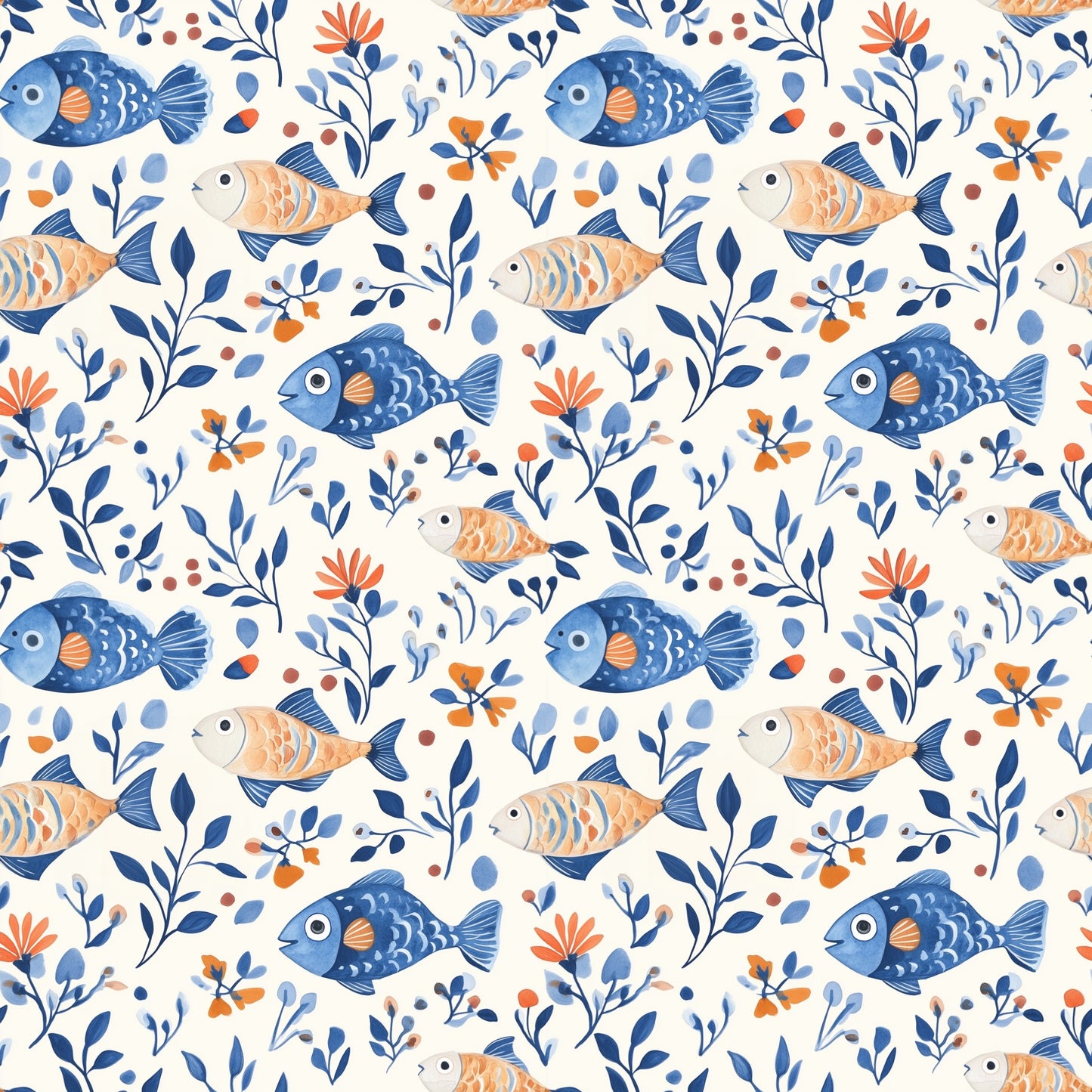 Painted Fish Digital Seamless Pattern