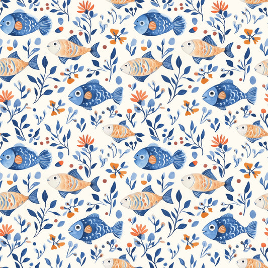 Painted Fish Digital Seamless Pattern