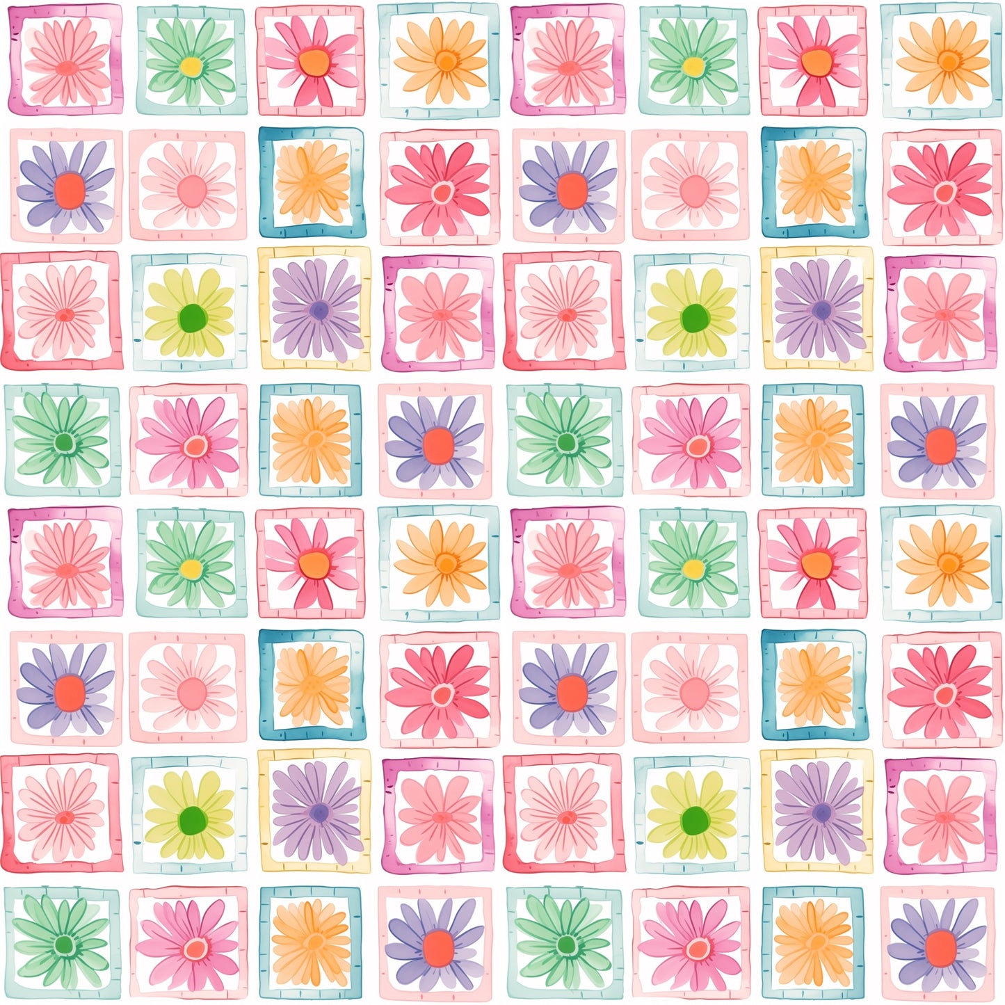 Painted Floral Patchwork Digital Seamless Pattern