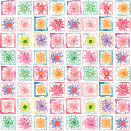 Painted Floral Patchwork Digital Seamless Pattern