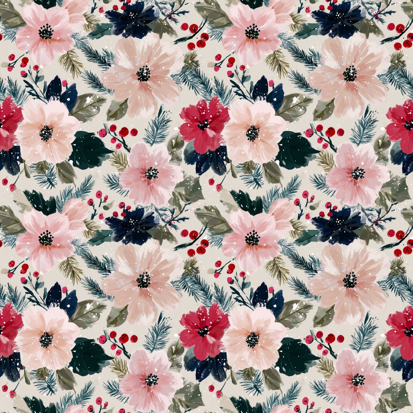 Painted Snowy Christmas Digital Seamless Pattern