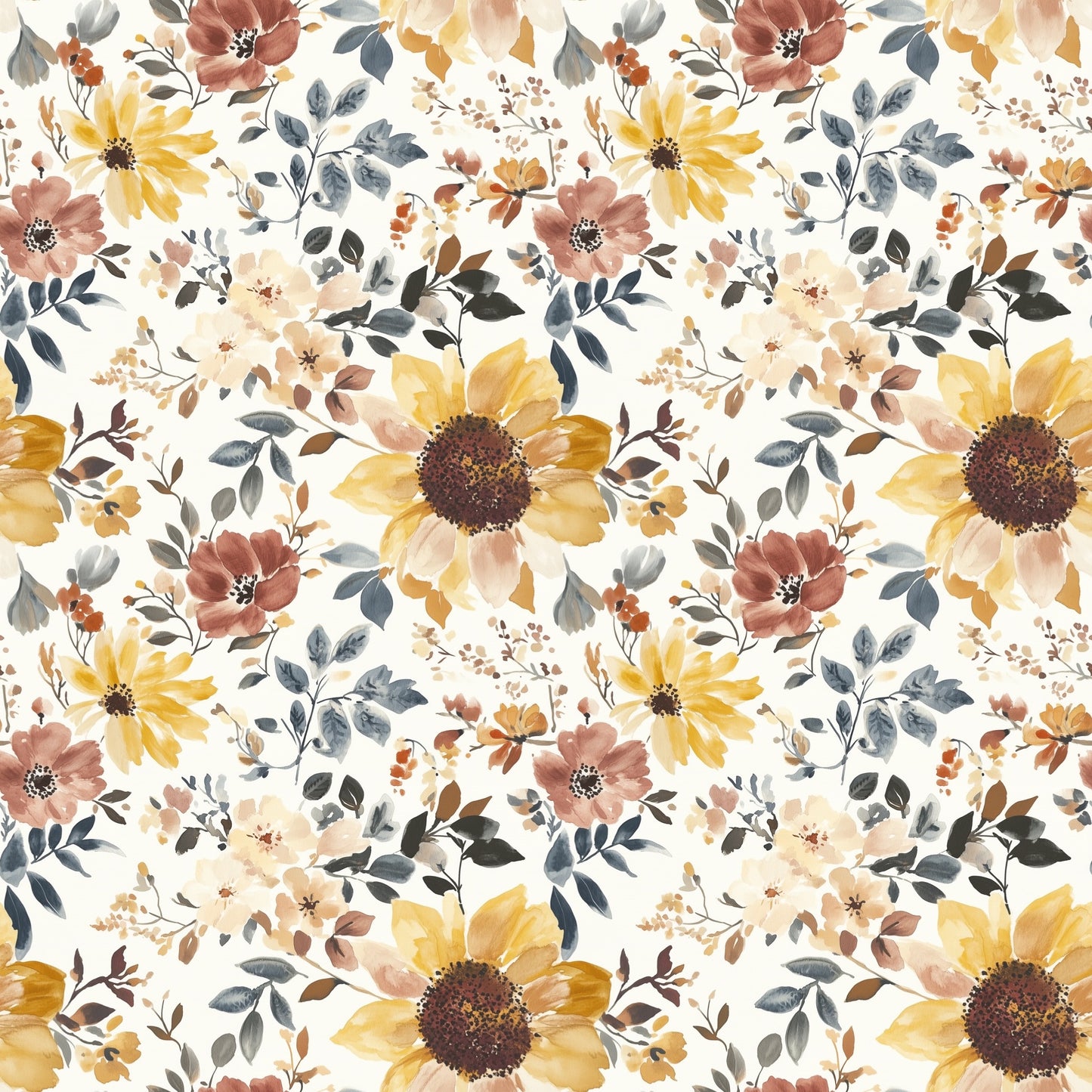 Painted Sunflowers Digital Seamless Pattern