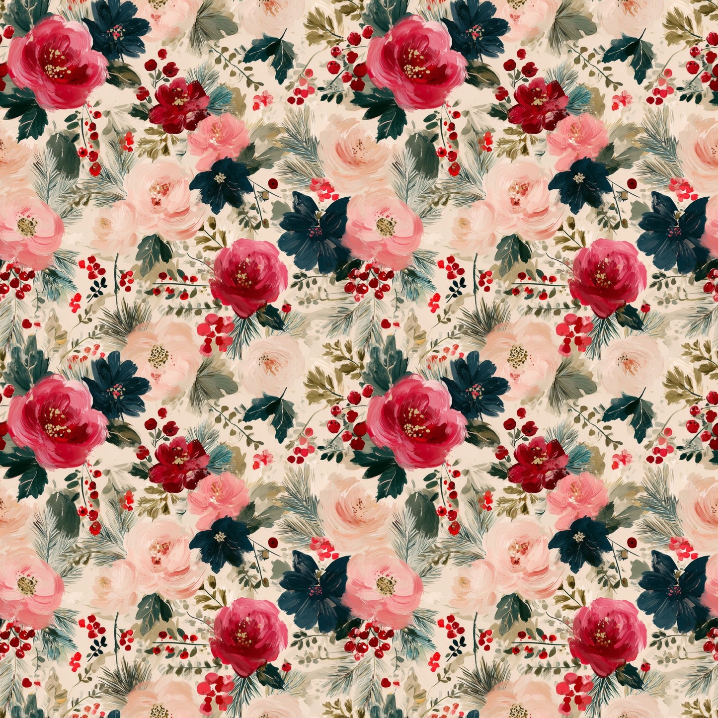 Painted Winter Floral Digital Seamless Pattern