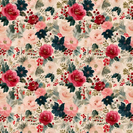 Painted Winter Floral Digital Seamless Pattern