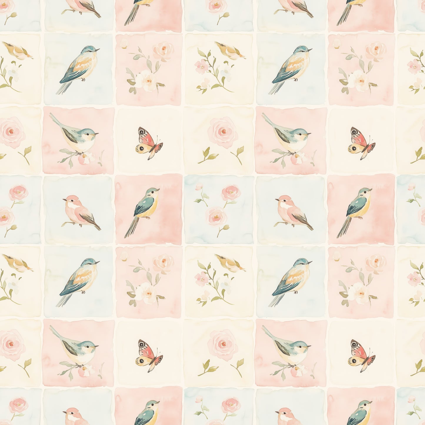 Pastel Bird Quilt Digital Seamless Pattern