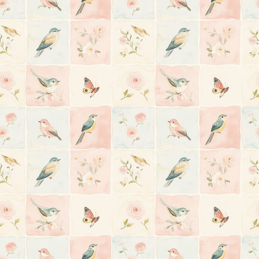 Pastel Bird Quilt Digital Seamless Pattern