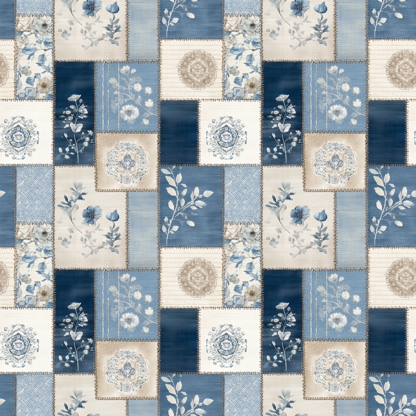 Pastel Blue Patchwork Digital Seamless Pattern