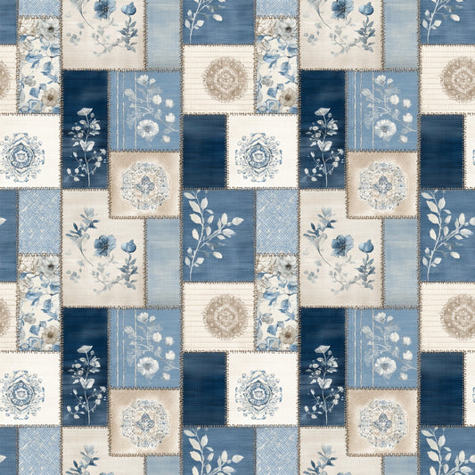 Pastel Blue Patchwork Digital Seamless Pattern
