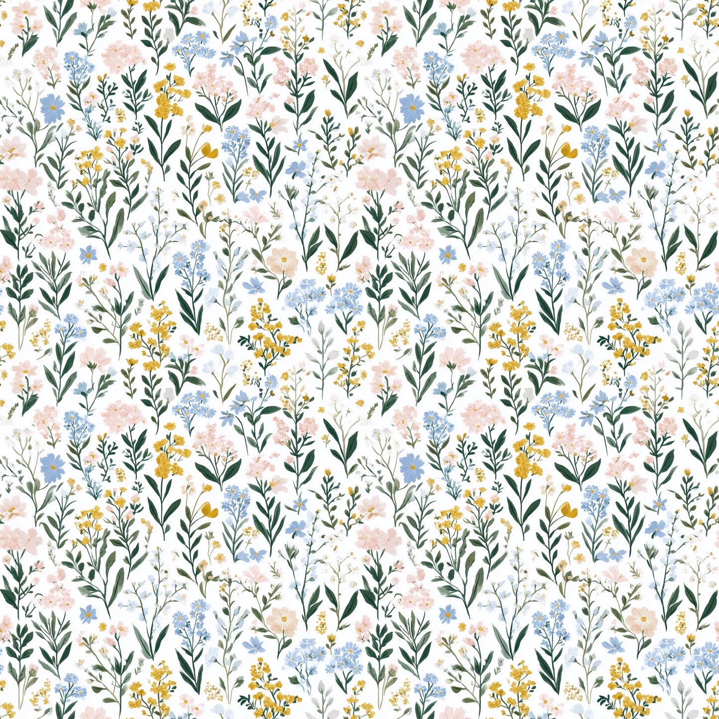 Pastel Blue Wildflowers Digital Seamless Pattern