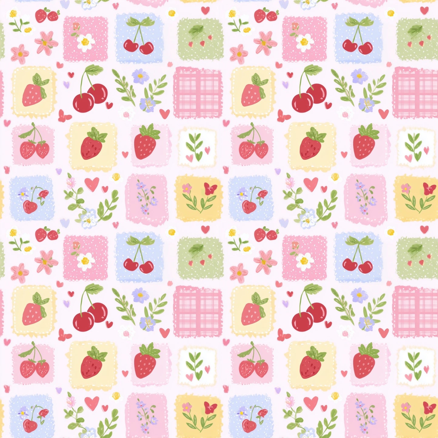 Pastel Cherries & Strawberries Digital Seamless Pattern