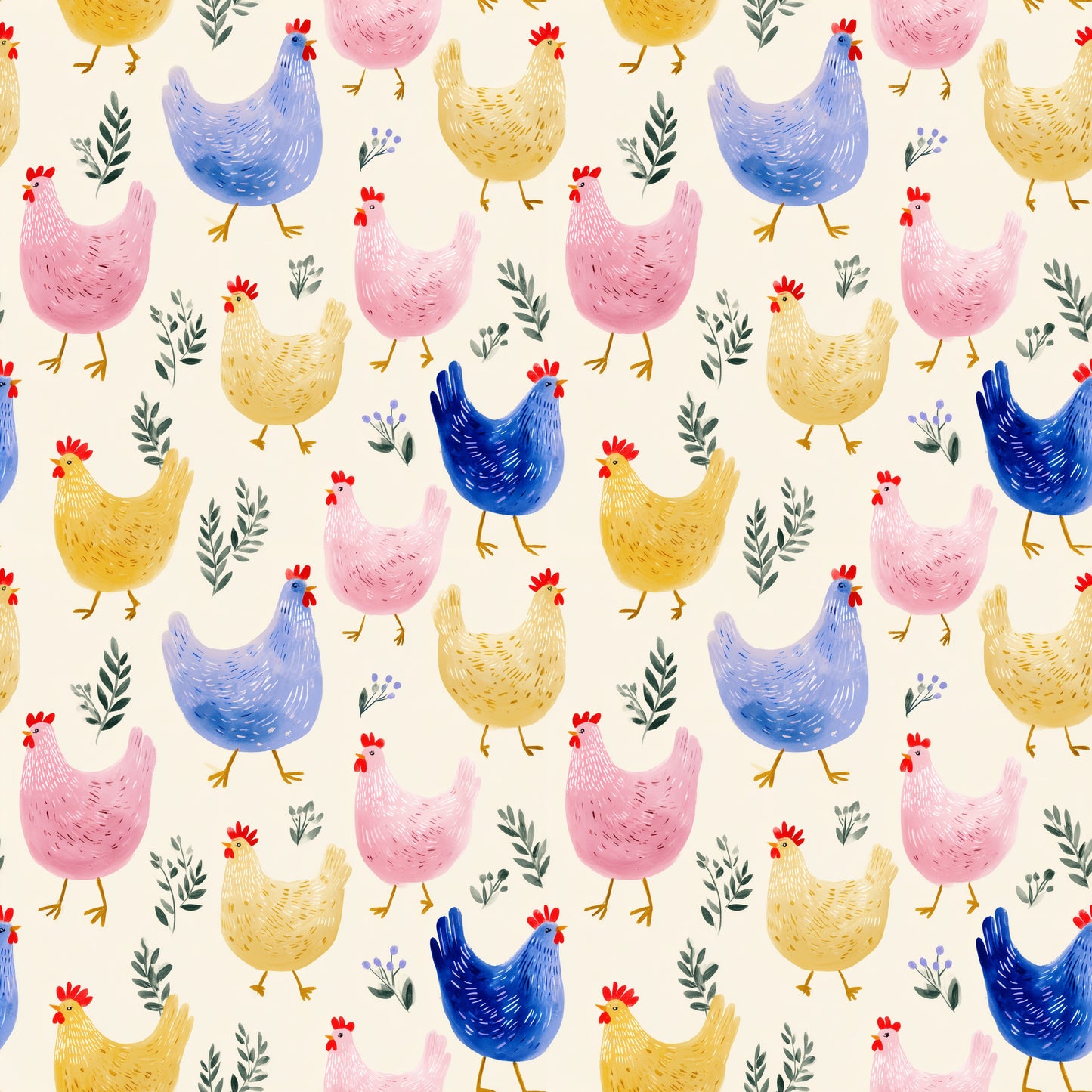 Pastel Chickens Digital Seamless Pattern