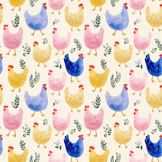 Pastel Chickens Digital Seamless Pattern