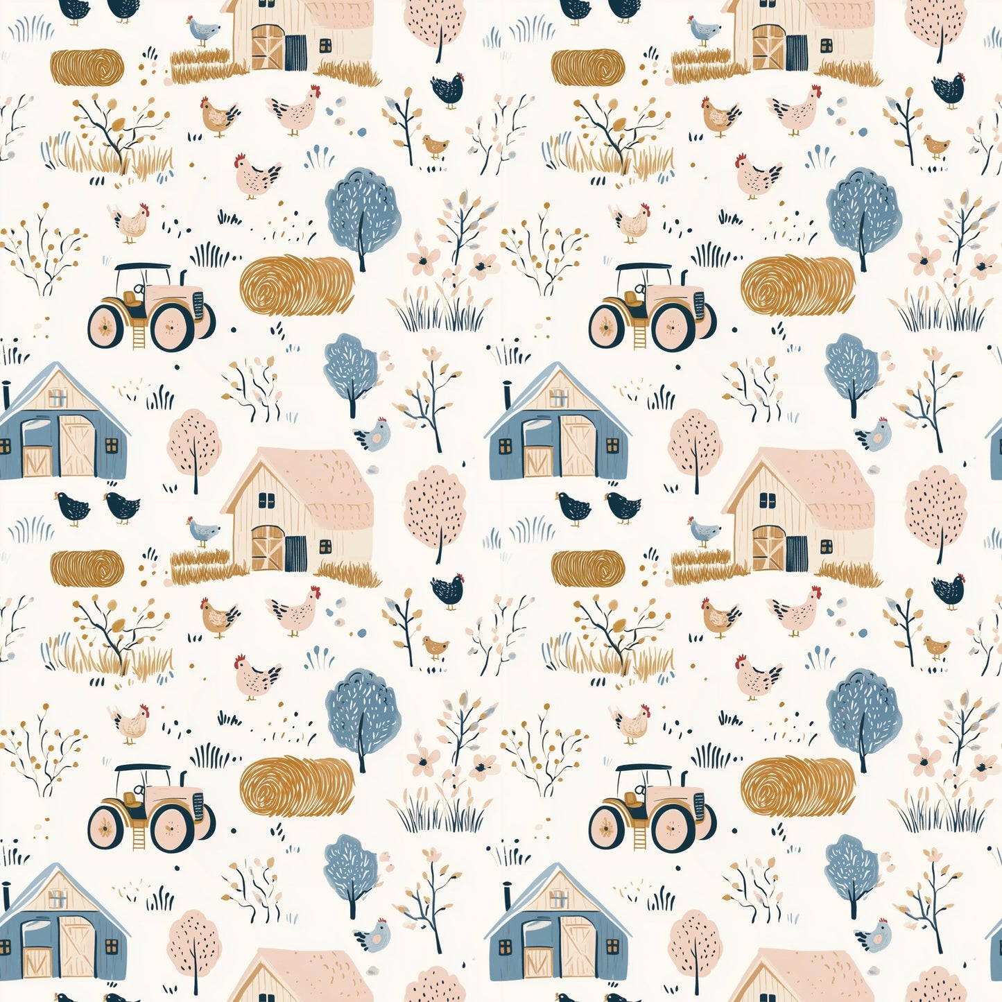Pastel Farmyard Digital Seamless Pattern