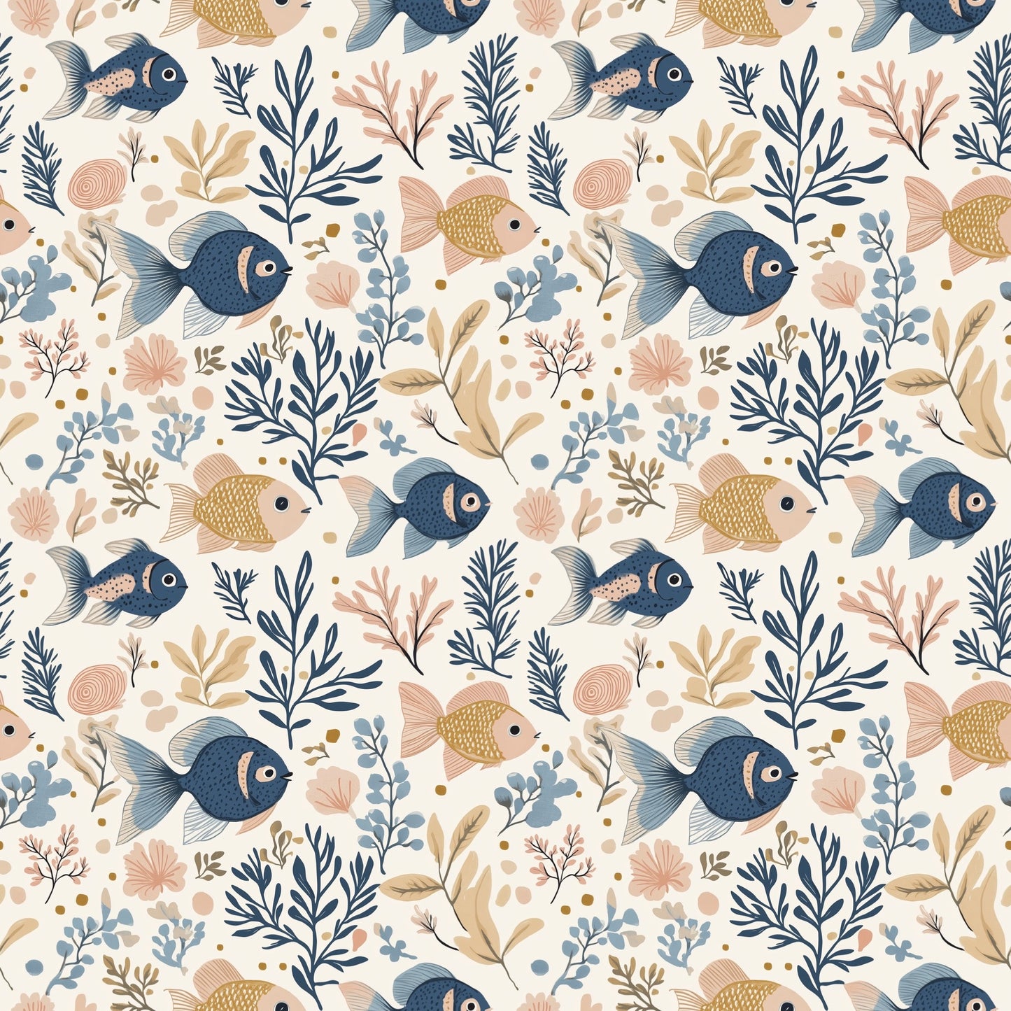 Pastel Fishes Digital Seamless Pattern