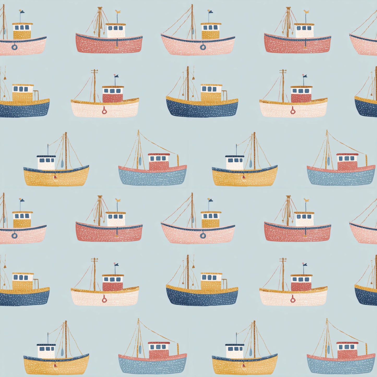 Pastel Fishing Boats Digital Seamless Pattern
