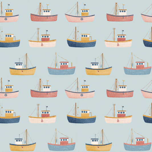 Pastel Fishing Boats Digital Seamless Pattern