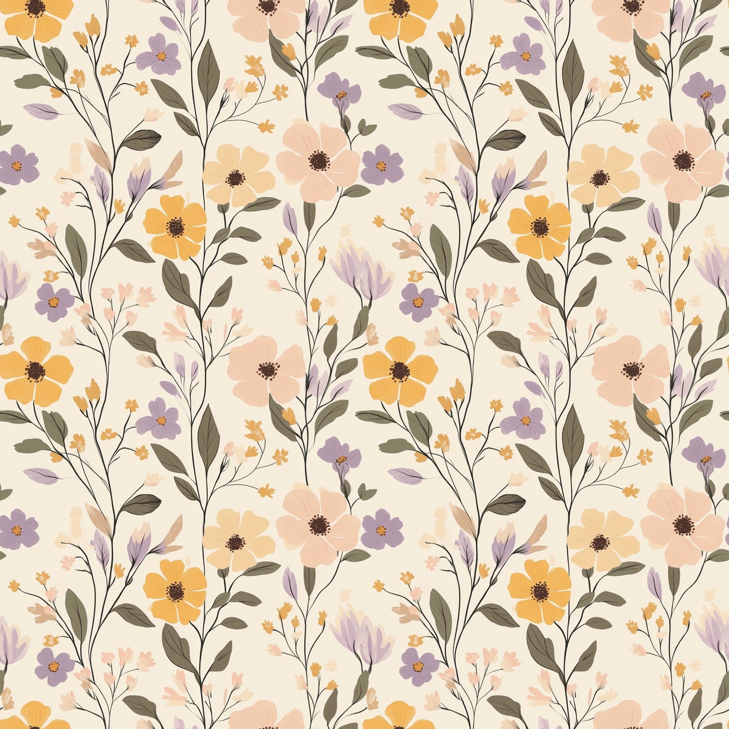 Pastel Floral Field Digital Seamless Pattern