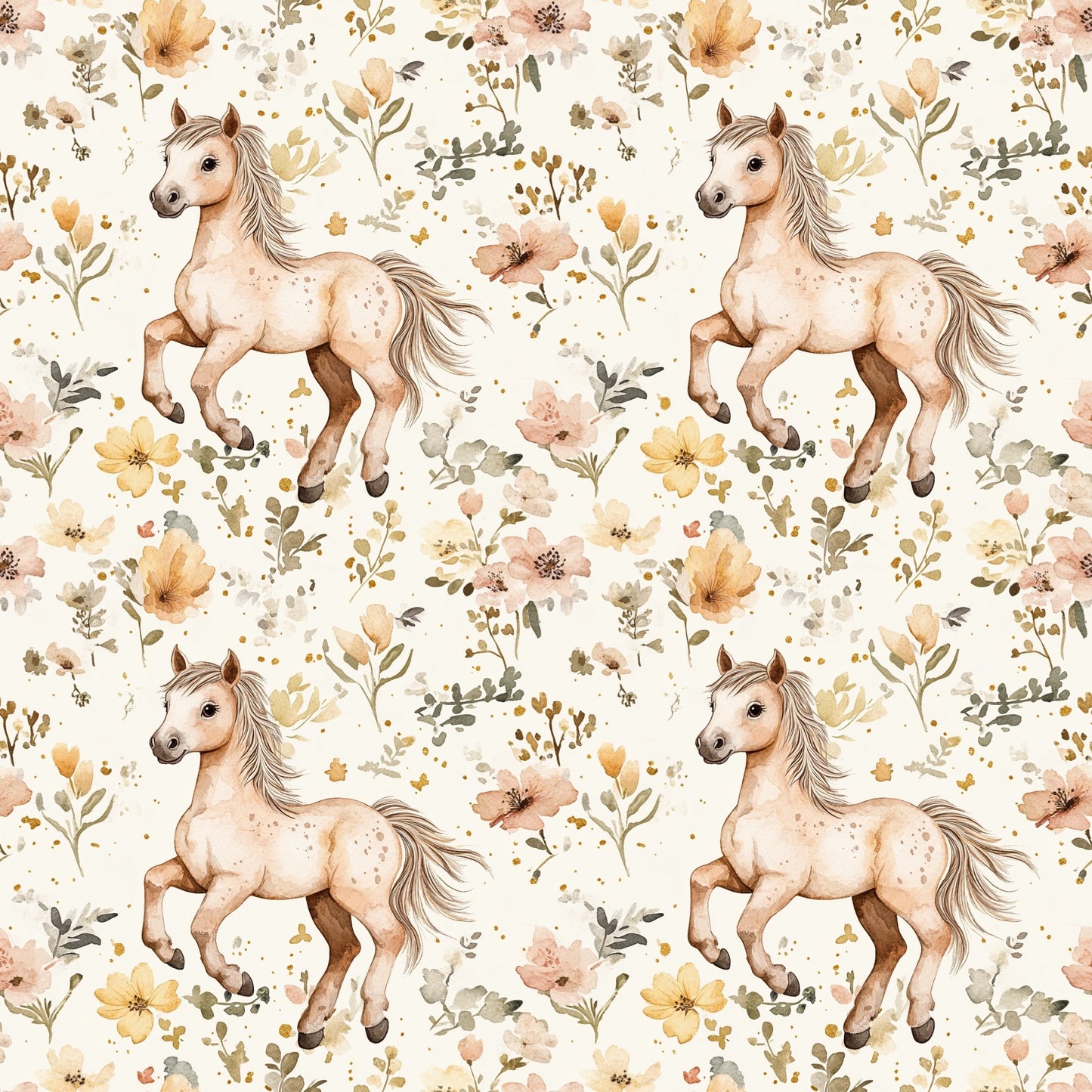 Pastel Floral Horse Digital Seamless Pattern
