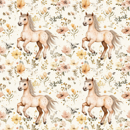 Pastel Floral Horse Digital Seamless Pattern