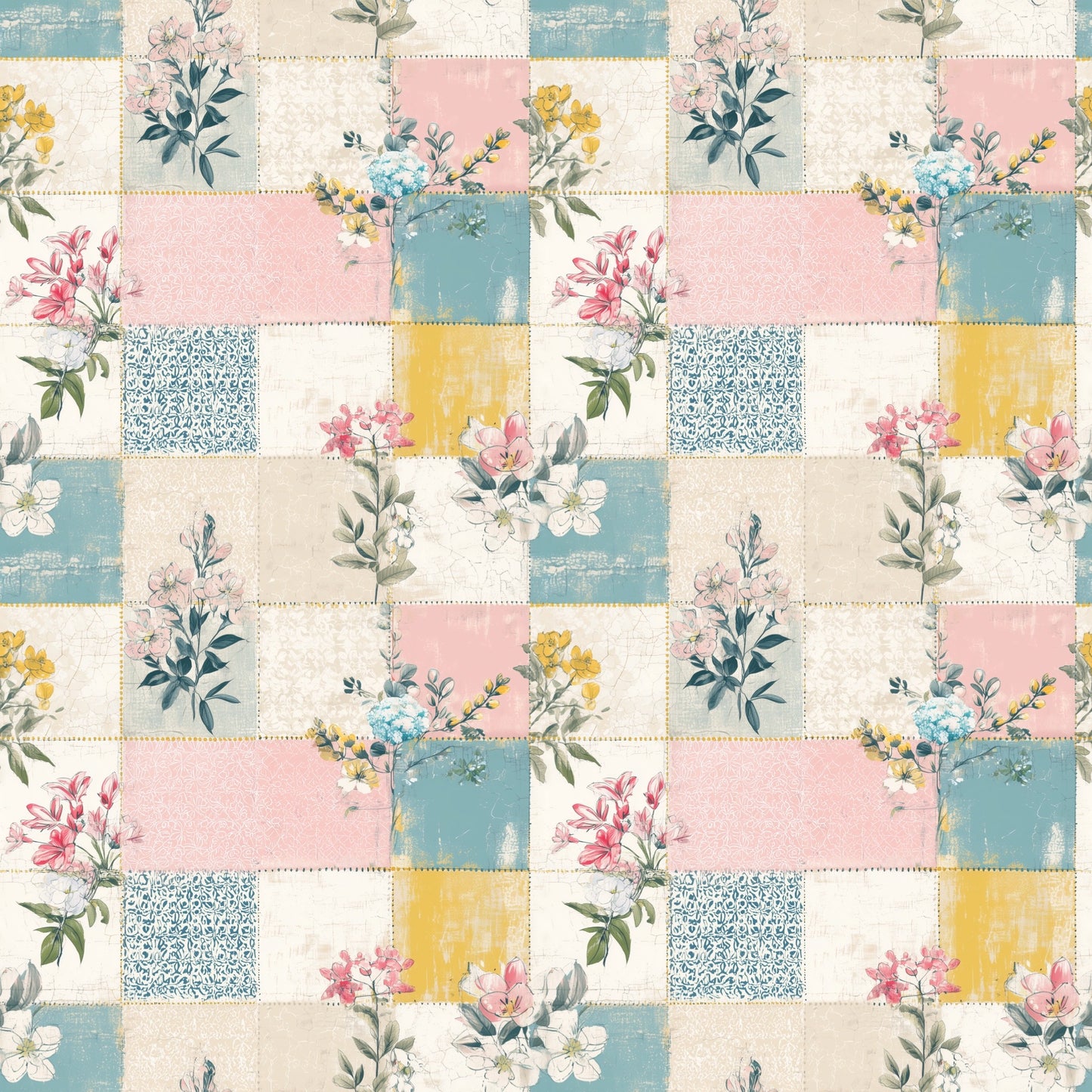Pastel Floral Patchwork Digital Seamless Pattern