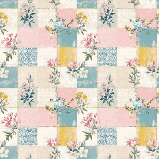 Pastel Floral Patchwork Digital Seamless Pattern