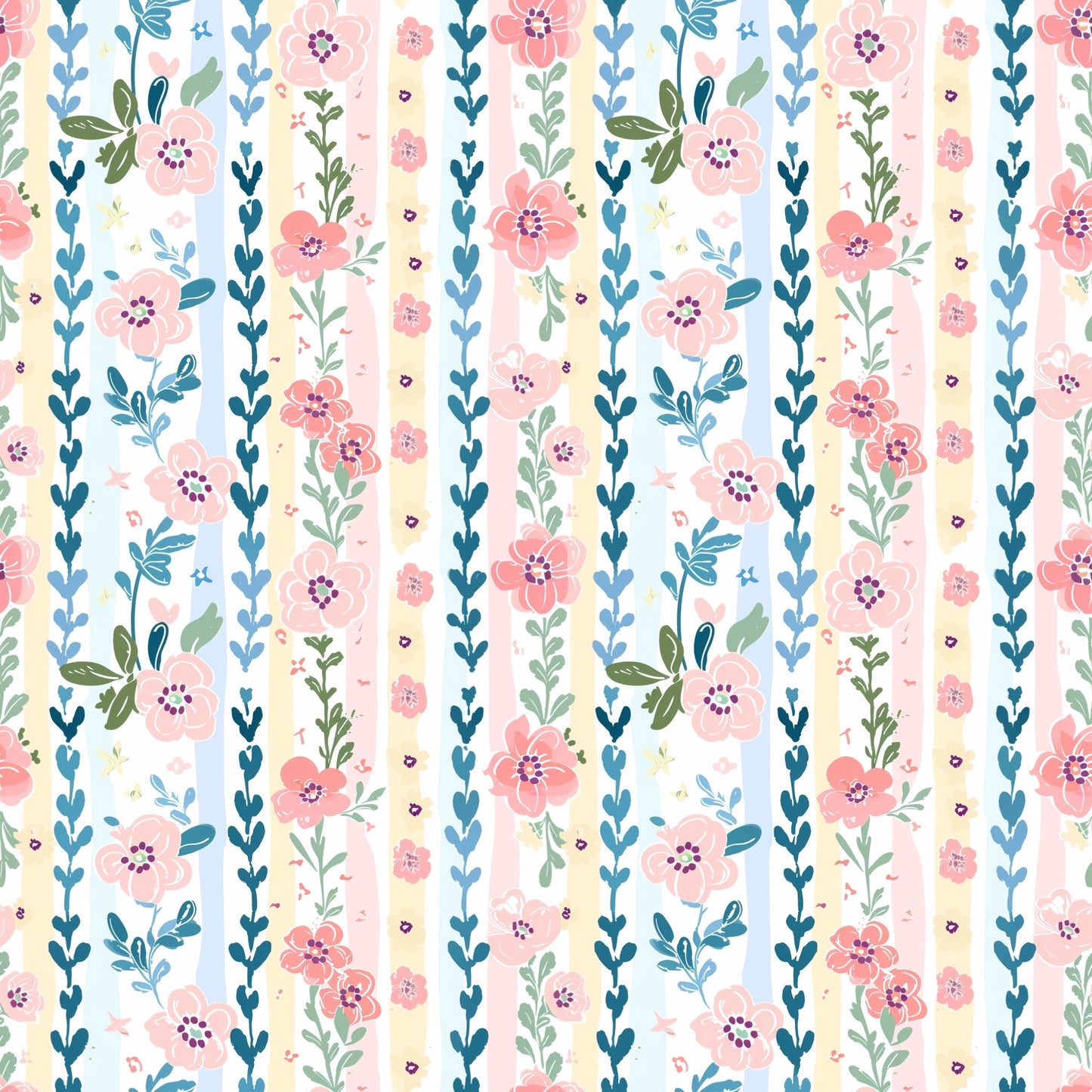 Pastel Floral Stripes Digital Seamless Pattern