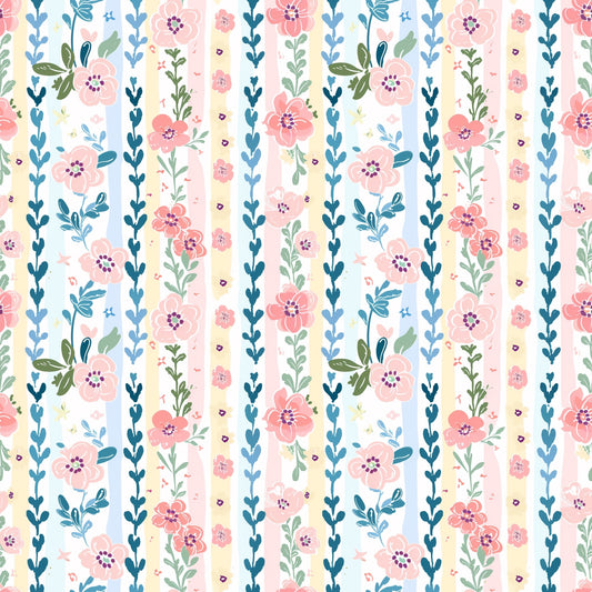 Pastel Floral Stripes Digital Seamless Pattern