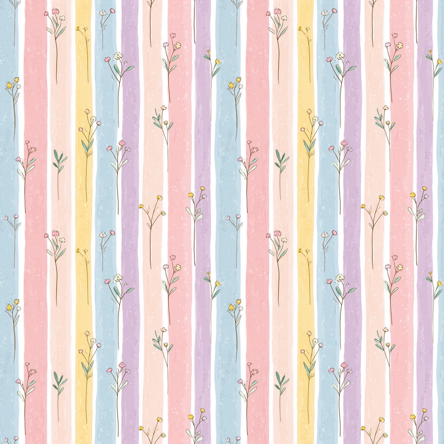 Pastel Floral Stripes Digital Seamless Pattern