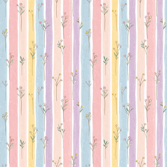 Pastel Floral Stripes Digital Seamless Pattern