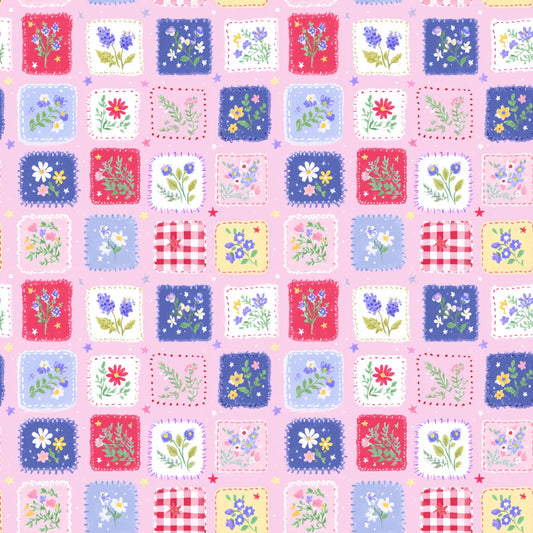 Pastel Fourth July Floral Patchwork Digital Seamless Pattern