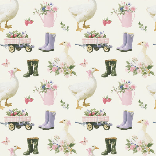 Pastel Geese Garden Digital Seamless Pattern