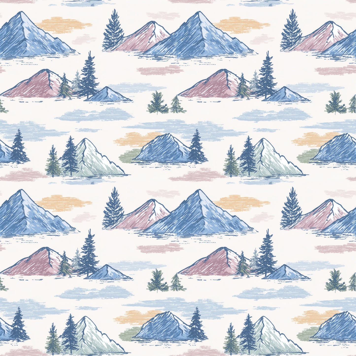 Pastel Mountains Digital Seamless Pattern
