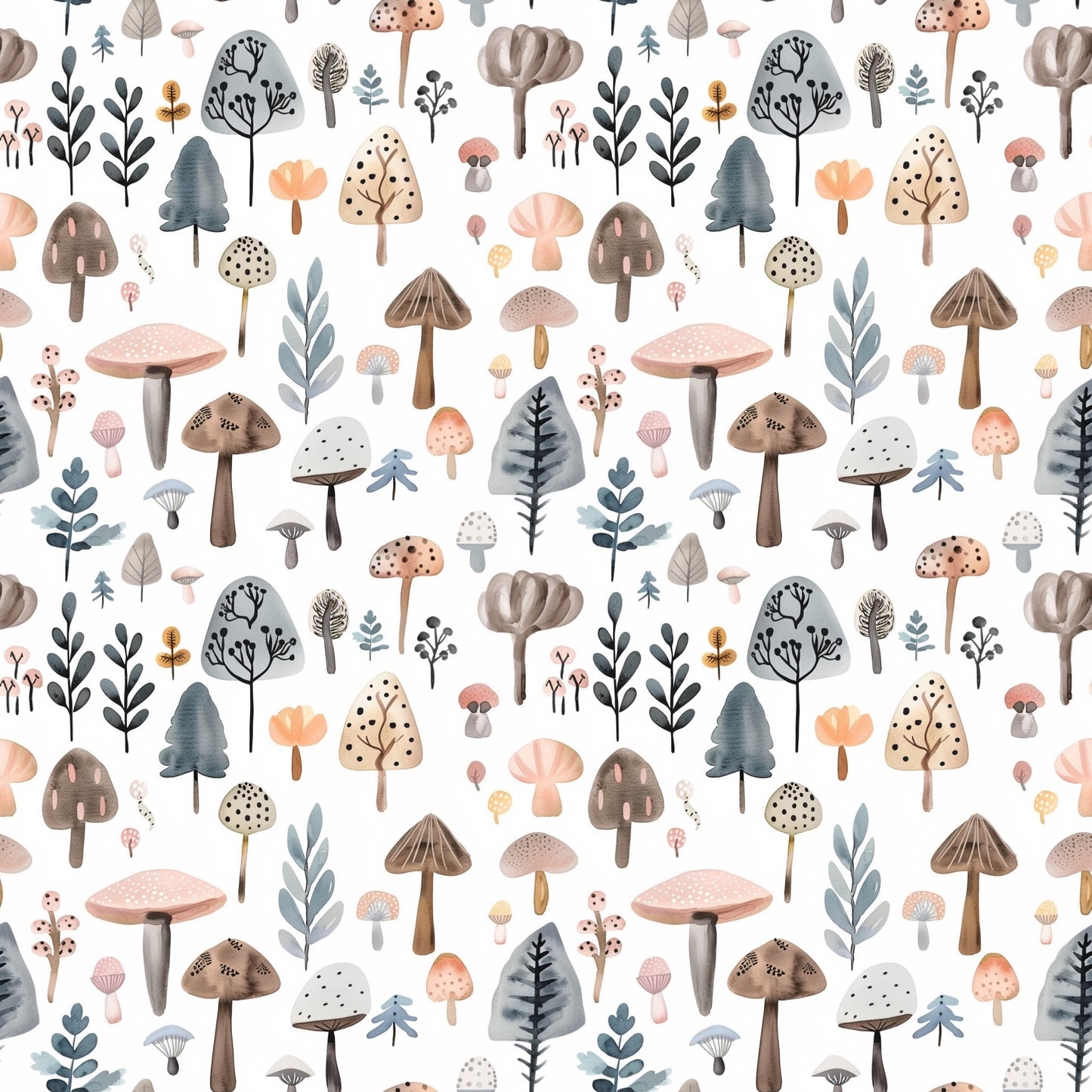 Pastel Mushrooms Digital Seamless Pattern