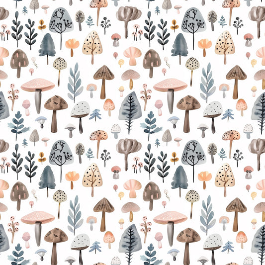 Pastel Mushrooms Digital Seamless Pattern