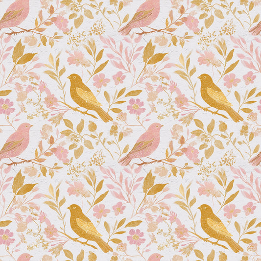 Pastel Pink Gold Glitter Birds Digital Seamless Pattern