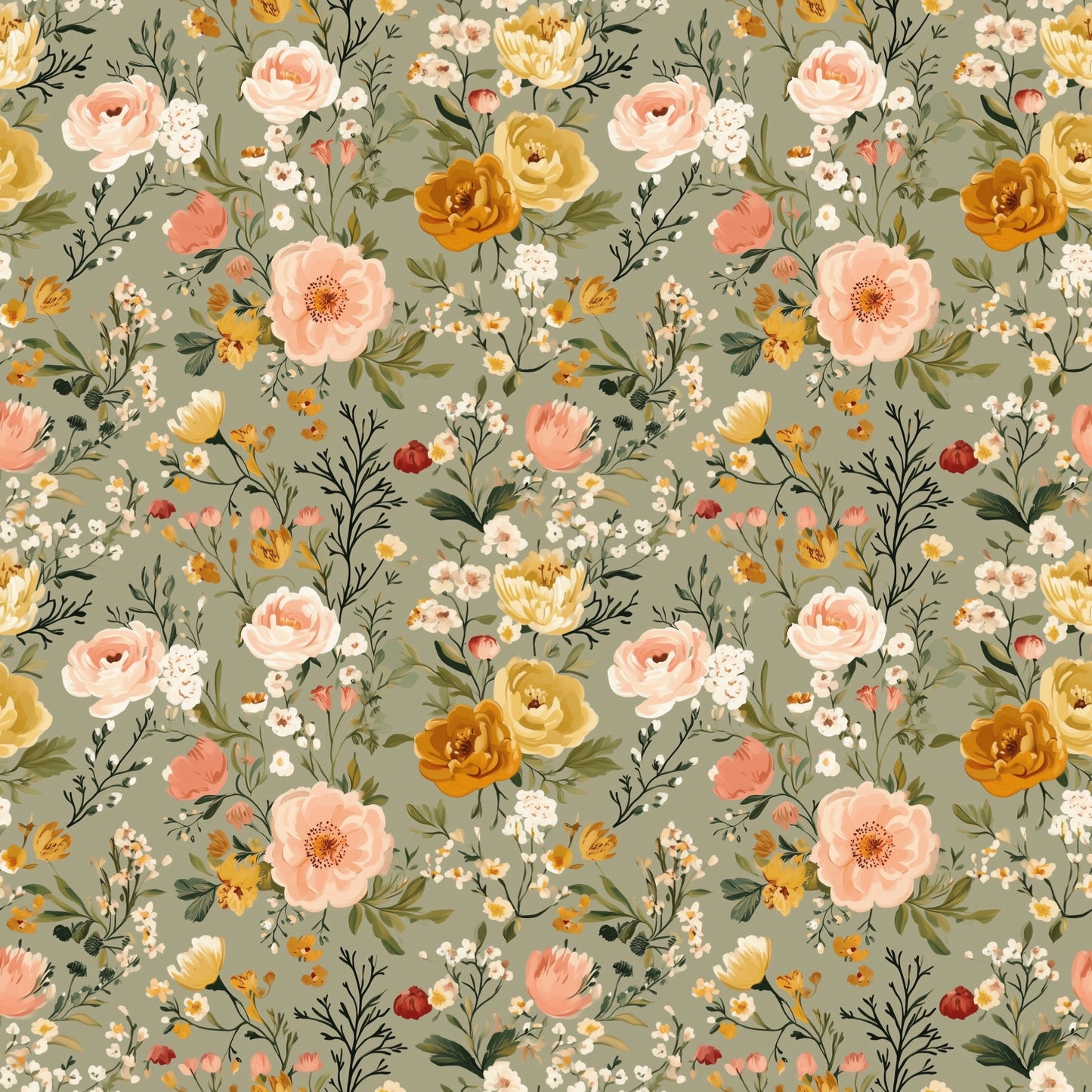 Pastel Pink & Sage Ditsy Floral Digital Seamless Pattern