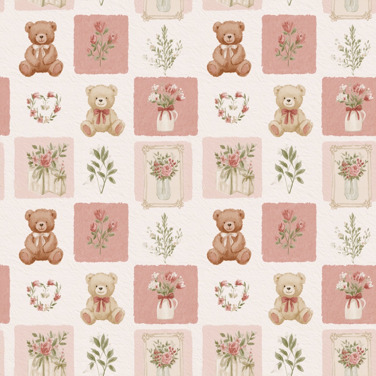 Pastel Pink Vintage Bears Digital Seamless Pattern