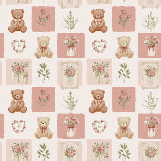 Pastel Pink Vintage Bears Digital Seamless Pattern